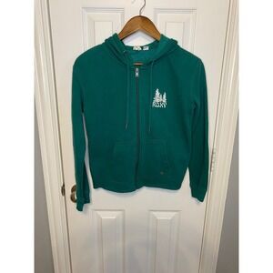 ROXY‎ Womens XS Sweatshirt Full Zip Hoodie Green Trees Mountains Graphic Y2K